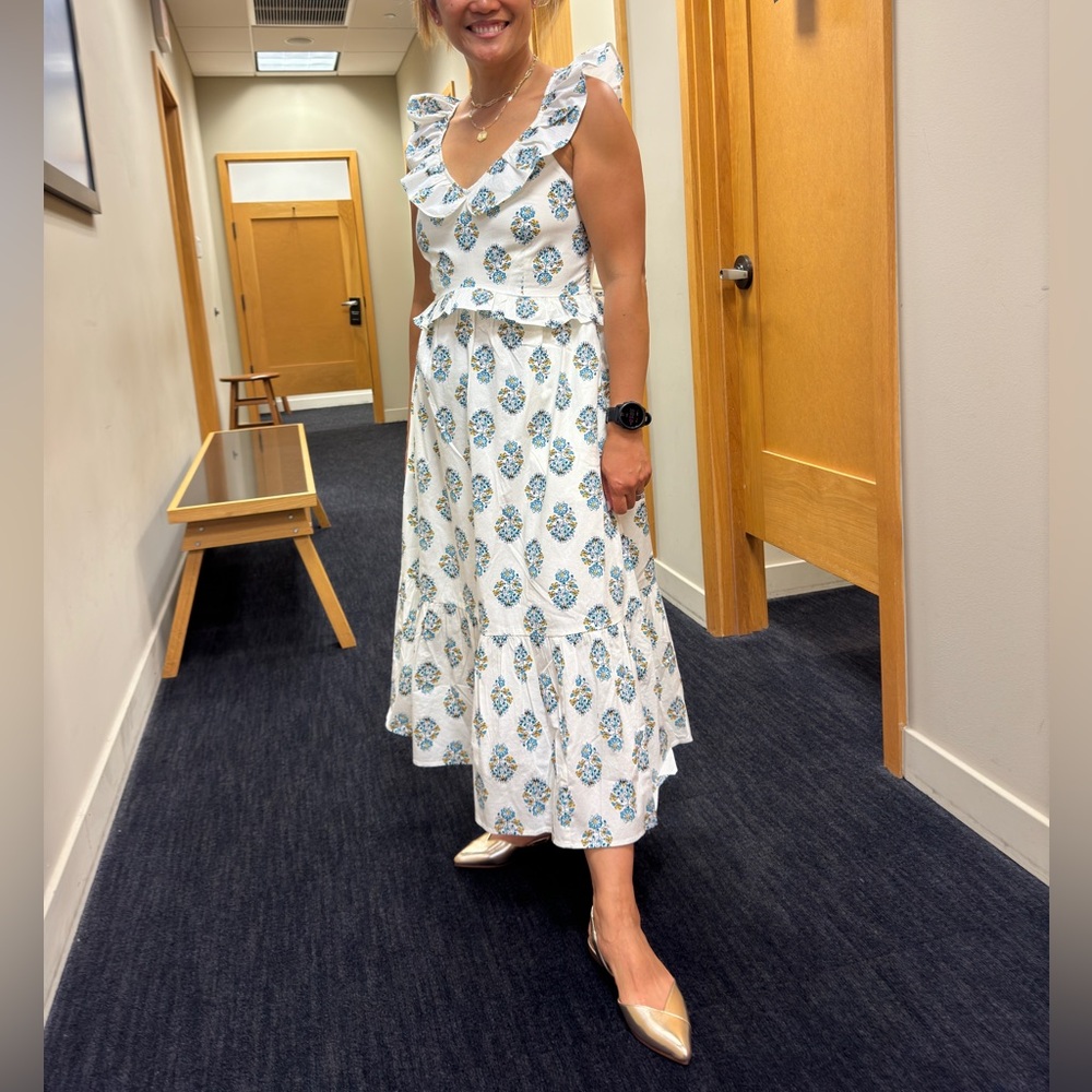 A-Line Maxi White and Blue Women’s Maxi Dress with pockets by J. Crew - Picture 3 of 15